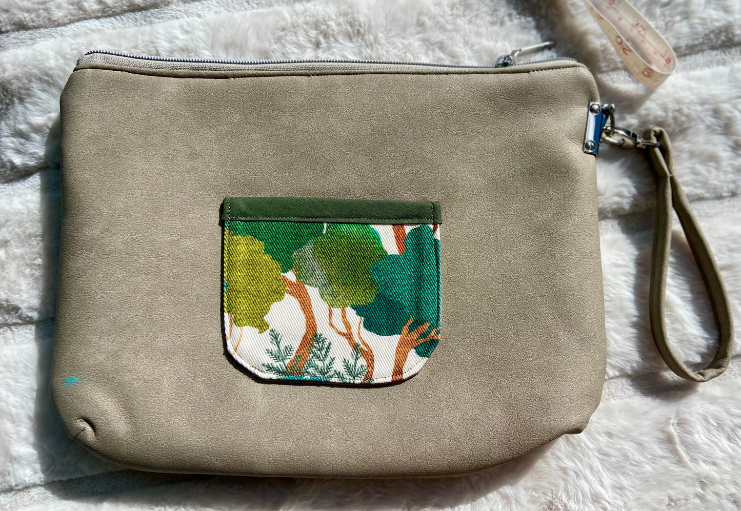 Tan and Green Tablet Case with Tree Print Pocket