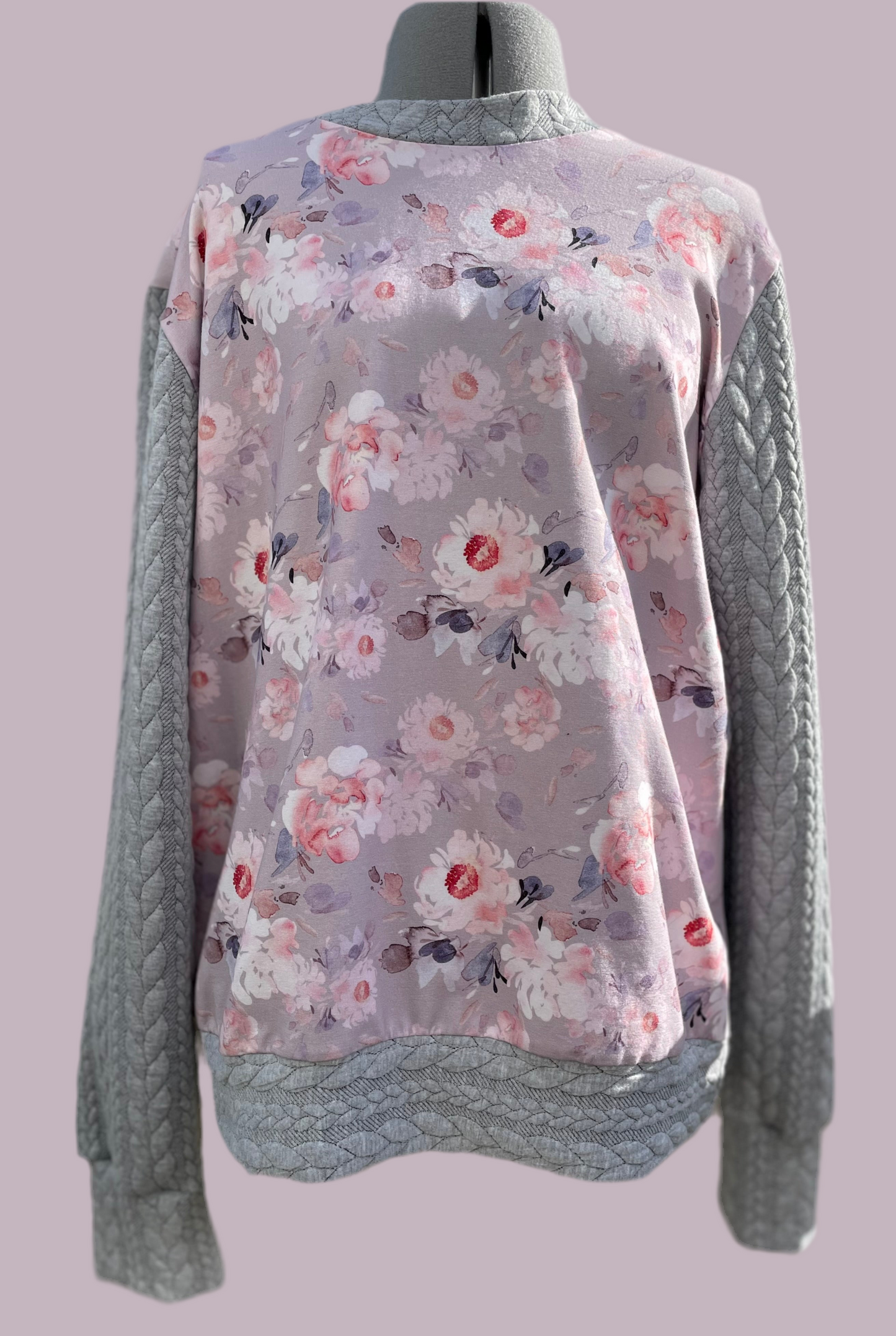 Grey Floral Crew - Size Medium