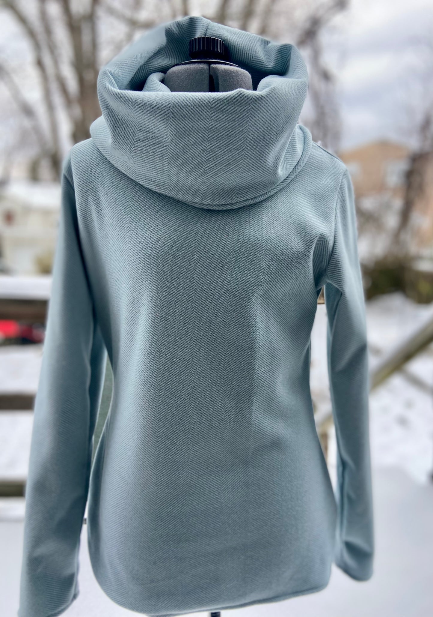 Light Blue Herringbone Brushed Knit Cowl Neck - Size Extra Small