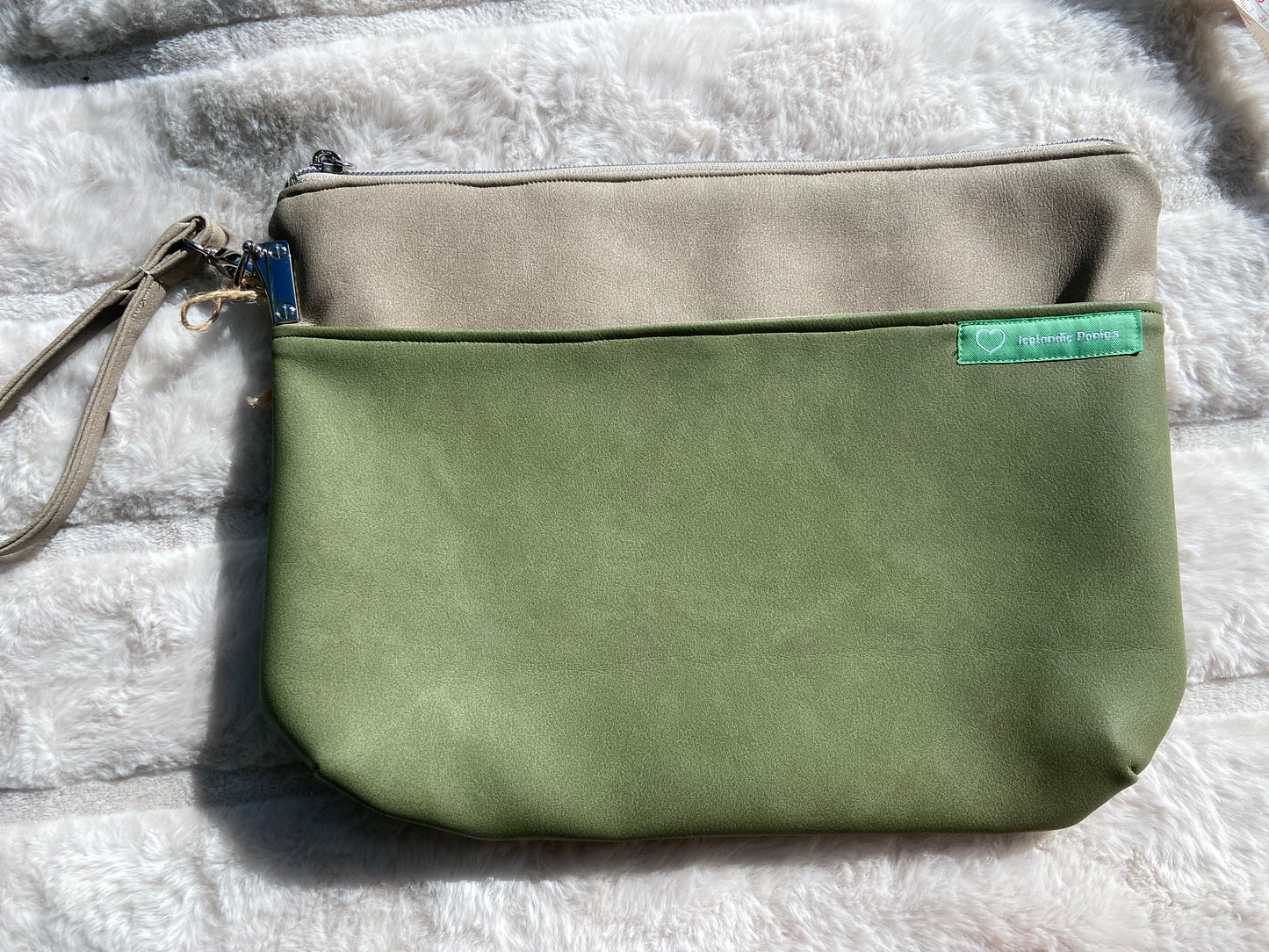 Tan and Green Tablet Case with Tree Print Pocket