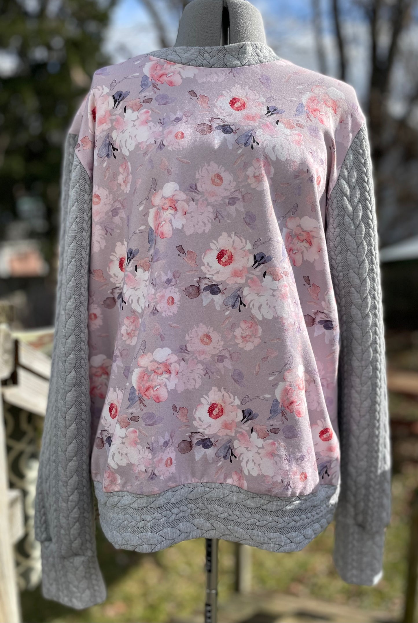 Grey Floral Crew - Size Medium