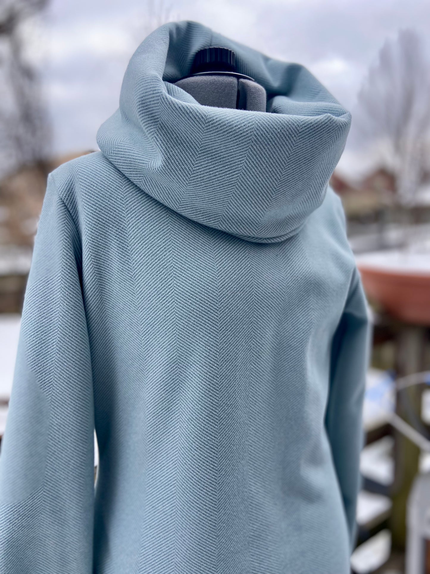 Light Blue Herringbone Brushed Knit Cowl Neck - Size Extra Small