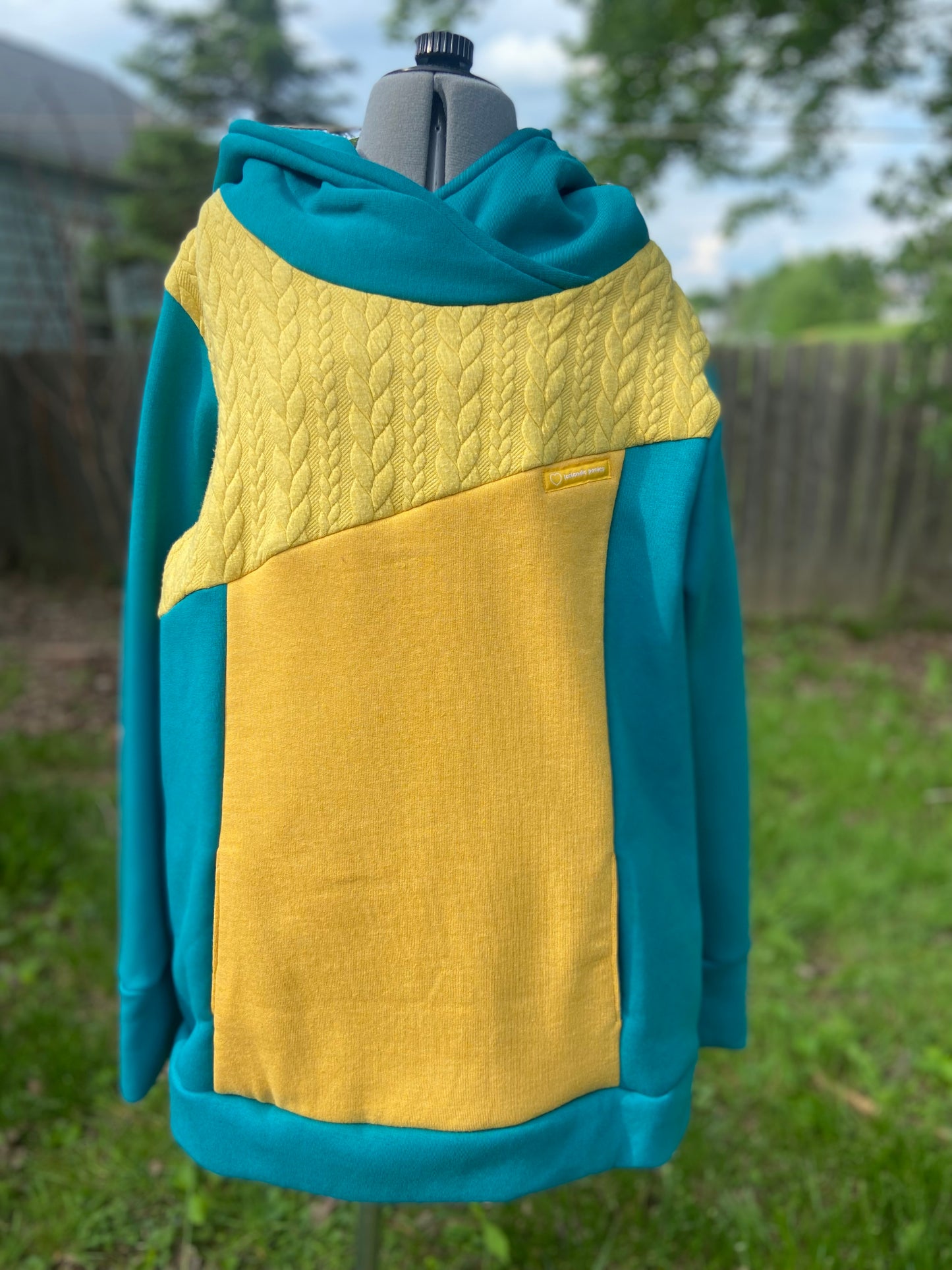 Bright Teal and Yellow Hoodie - Size Extra Large