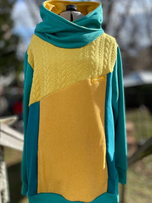 Teal and Yellow Hoodie - Size Large Women’s